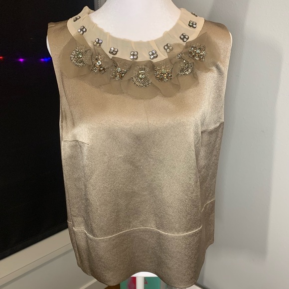 Sold Chloe sleeveless blouse, stone taupe color, 40, Swarovski crystal flowers - Picture 5 of 12